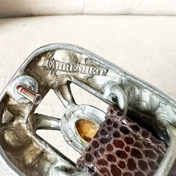 Vintage Fahrenheit Brown Black Leather Belt Large Jewel Buckle Rich Auntie M - Picture 7 of 11